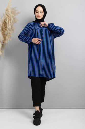 Yakası Bağlamalı Tunik TSD220633 İndigo 