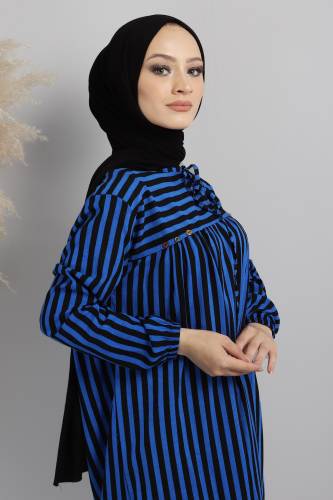 Yakası Bağlamalı Tunik TSD220633 İndigo - Tesettür Dünyası (1)