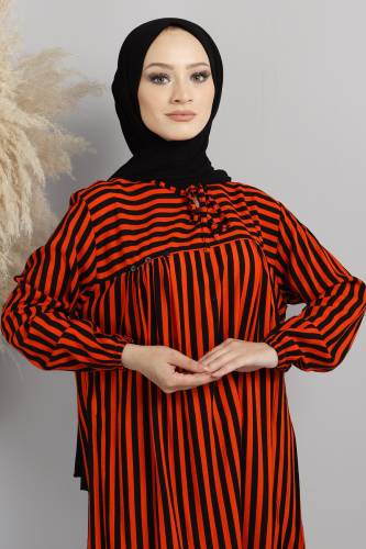 Yakası Bağlamalı Tunik TSD220633 Kiremit - Tesettür Dünyası (1)