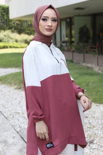 Yakası Fermuarlı Tunik TSD220529 Gül Kurusu - 2