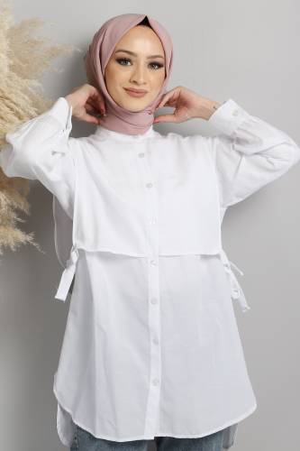 Yandan Bağlamalı Tunik TSD220643 Beyaz - Tesettür Dünyası (1)