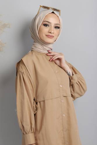 Yandan Bağlamalı Tunik TSD220643 Vizon - Tesettür Dünyası (1)