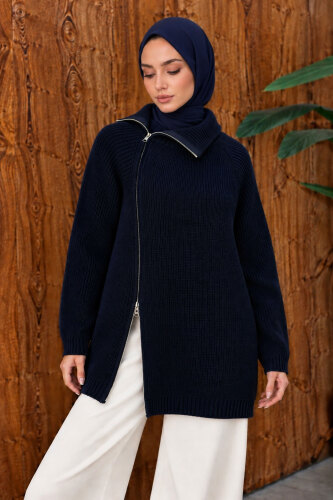 Yandan Fermuarlı Triko Kazak TSD260371 Lacivert 
