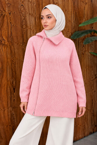 Yandan Fermuarlı Triko Kazak TSD260371 Pembe - 4