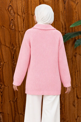 Yandan Fermuarlı Triko Kazak TSD260371 Pembe - 5