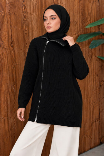 Yandan Fermuarlı Triko Kazak TSD260371 Siyah - 3