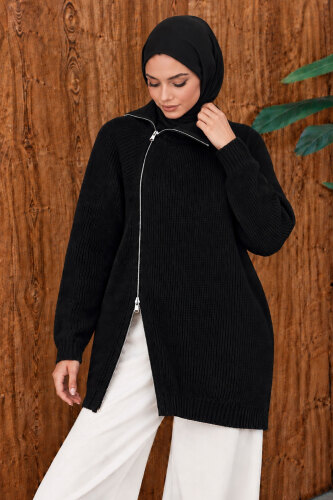 Yandan Fermuarlı Triko Kazak TSD260371 Siyah - 1