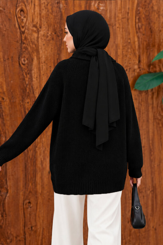 Yandan Fermuarlı Triko Kazak TSD260371 Siyah - 5
