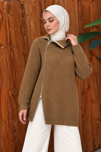 Yandan Fermuarlı Triko Kazak TSD260371 Vizon - 4