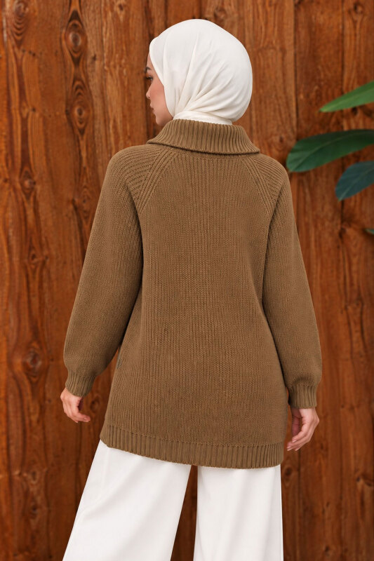 Yandan Fermuarlı Triko Kazak TSD260371 Vizon - 5