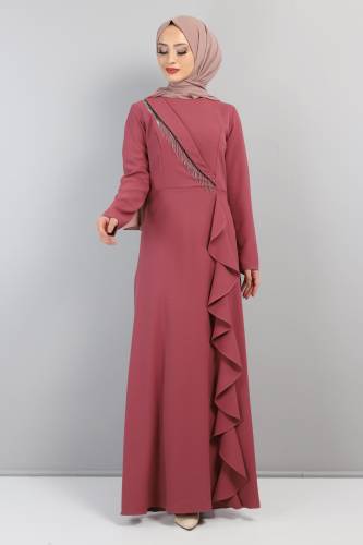 Yandan Fırfırlı Elbise TSD220435 Gül Kurusu - 1