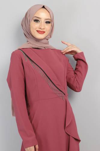 Yandan Fırfırlı Elbise TSD220435 Gül Kurusu - 2