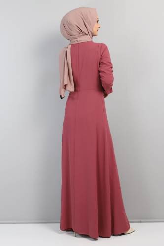 Yandan Fırfırlı Elbise TSD220435 Gül Kurusu - 4