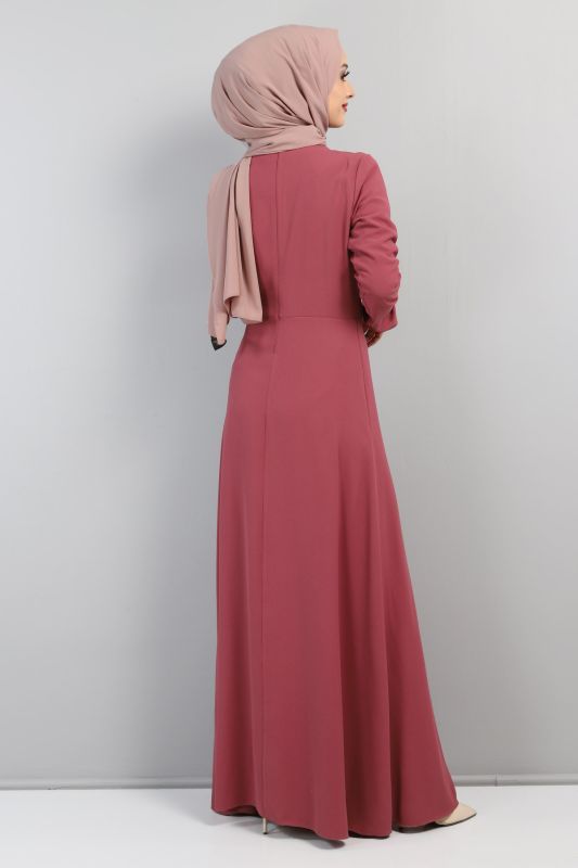 Yandan Fırfırlı Elbise TSD220435 Gül Kurusu - 4