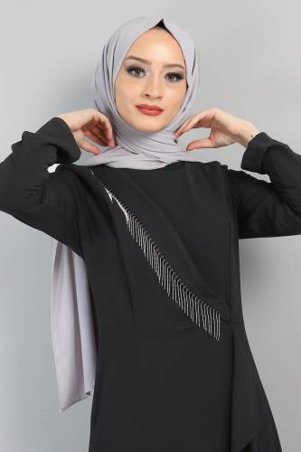 Yandan Fırfırlı Elbise TSD220435 Siyah - Tesettür Dünyası (1)