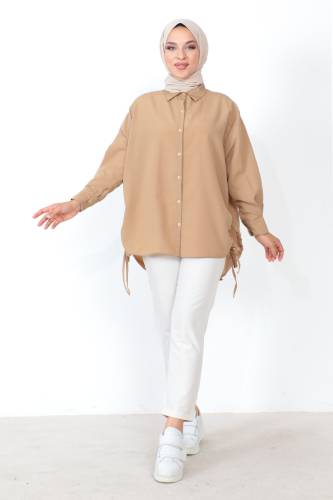 Yanı Büzgülü Tunik TSD230902 Camel 