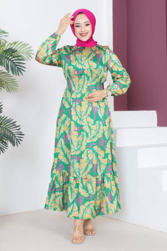 Yaprak Desenli Elbise TSD230610 Sarı 