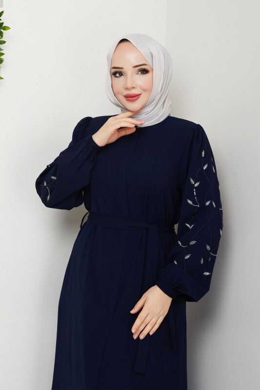 Yaprak Desenli Ferace TSD250153 Lacivert - 2