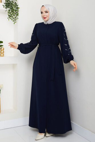 Yaprak Desenli Ferace TSD250153 Lacivert 