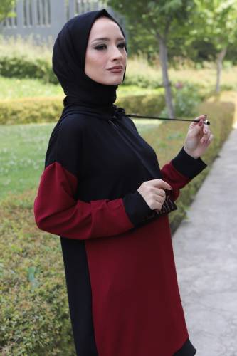Yazı Detaylı Tunik TSD220531 Bordo - Tesettür Dünyası (1)
