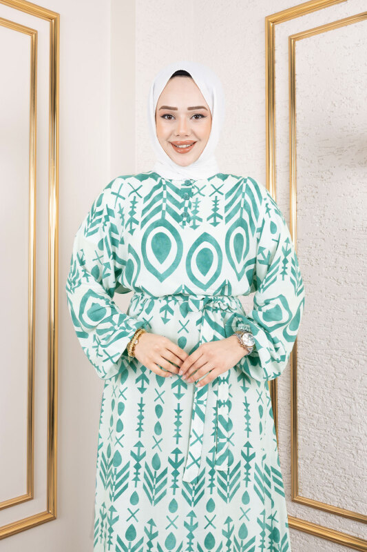 Damla Desenli Viskon Elbise TSD250140 Mint Yeşili - Tesettür Dünyası (1)