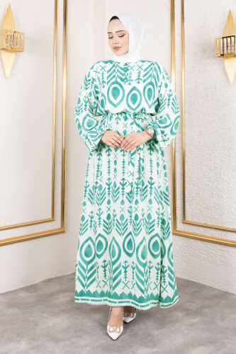 Damla Desenli Viskon Elbise TSD250140 Mint Yeşili 