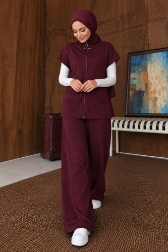 Yelekli Oysho İkili Takım TSD260304 Mürdüm - 3