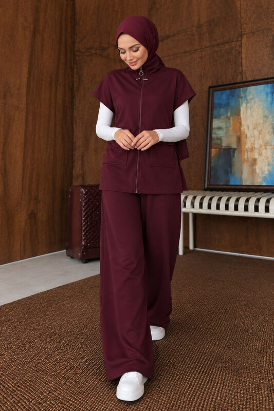 Yelekli Oysho İkili Takım TSD260304 Mürdüm - 3