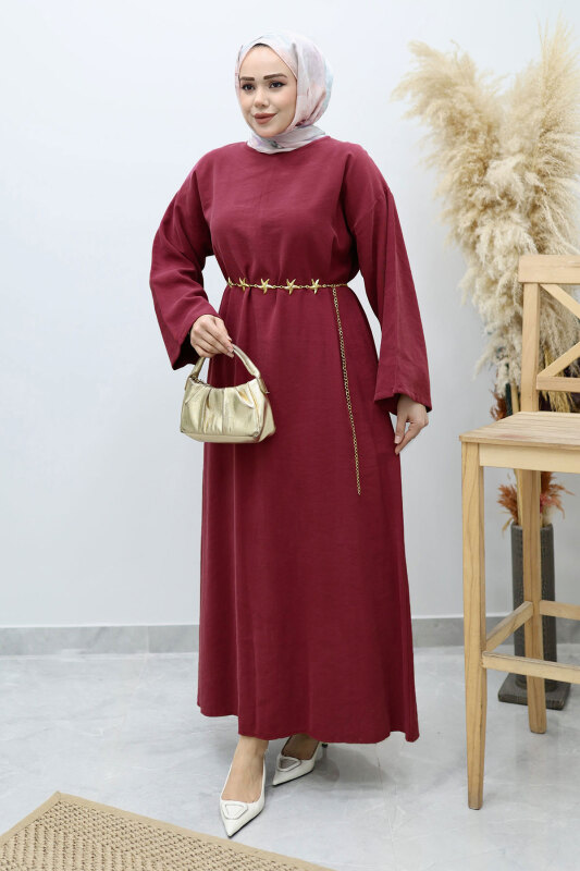 Yıldız Kemerli Elbise TSD260139 Fuşya - 1