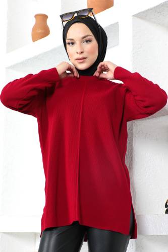 Yırtmaç Detaylı Kazak TSD220716 Bordo - 2