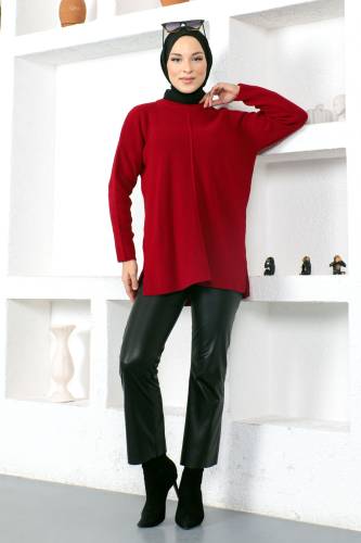 Yırtmaç Detaylı Kazak TSD220716 Bordo - 5