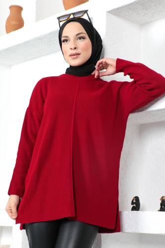 Yırtmaç Detaylı Kazak TSD220716 Bordo - 4
