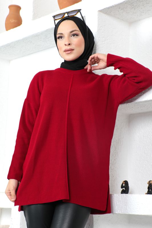 Yırtmaç Detaylı Kazak TSD220716 Bordo - 4