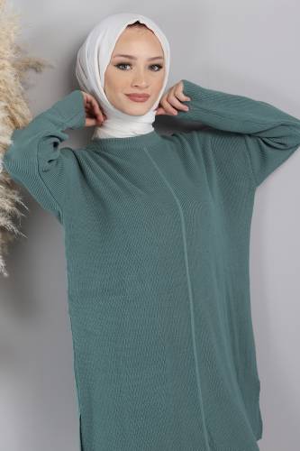 Yırtmaç Detaylı Kazak TSD220716 Mint Yeşili - Tesettür Dünyası (1)