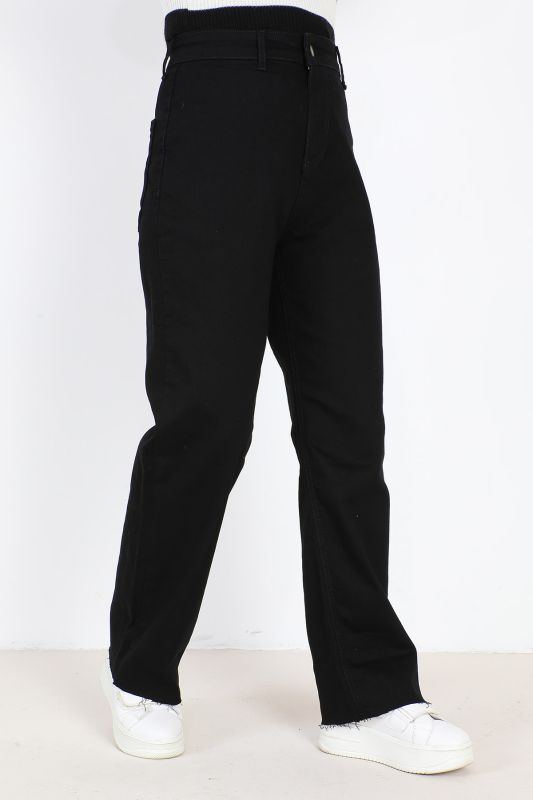 Yüksek Bel Bol Paça Kot Pantolon TSD231008 Siyah - 3