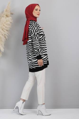 Zebra Desenli Triko Hırka TSD220713 Siyah - 3