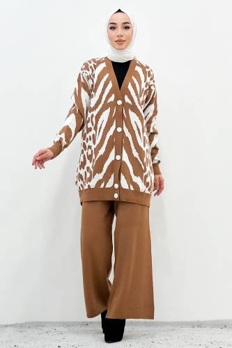 Zebra Desenli Triko Takım TSD221009 Kahverengi 