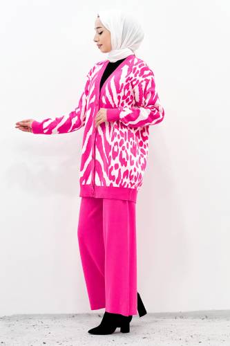 Zebra Desenli Triko Takım TSD221009 Pembe - Tesettür Dünyası (1)