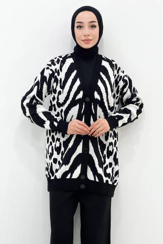 Zebra Desenli Triko Takım TSD221009 Siyah - Tesettür Dünyası (1)