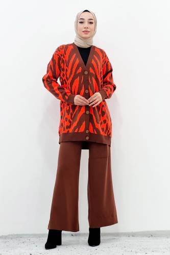 Zebra Desenli Triko Takım TSD221009 Turuncu 
