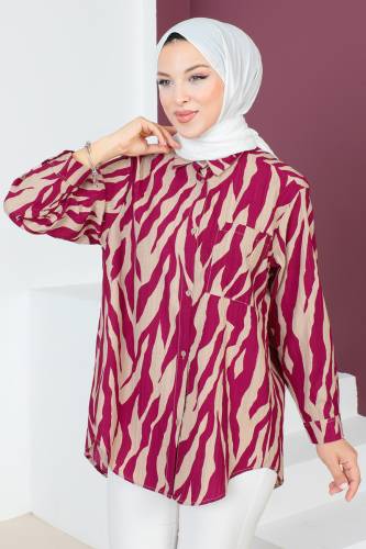 Zebra Desenli Tunik TSD230639 Fuşya - Tesettür Dünyası (1)