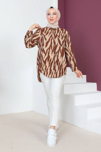 Zebra Desenli Tunik TSD230639 Kahverengi 