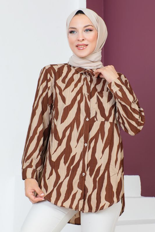 Zebra Desenli Tunik TSD230639 Kahverengi - 2