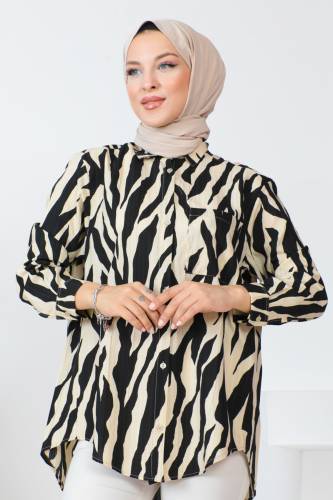 Zebra Desenli Tunik TSD230639 Siyah - Tesettür Dünyası (1)