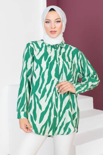 Zebra Desenli Tunik TSD230639 Yeşil - Tesettür Dünyası (1)