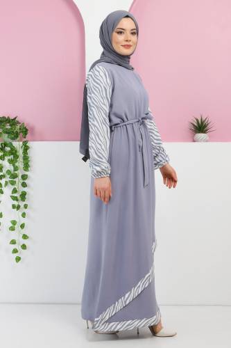 Zebra Detaylı Elbise TSD220326 Gri - 3