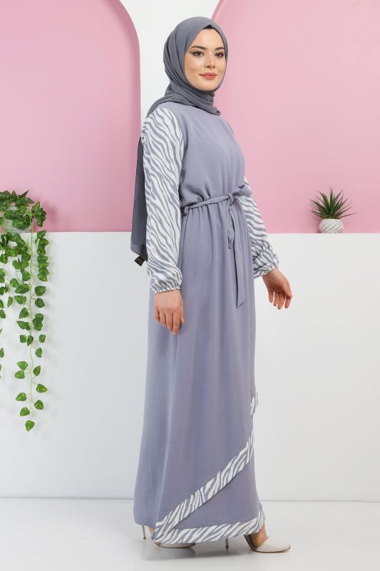 Zebra Detaylı Elbise TSD220326 Gri - 3
