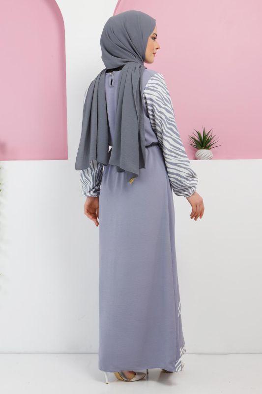 Zebra Detaylı Elbise TSD220326 Gri - 5