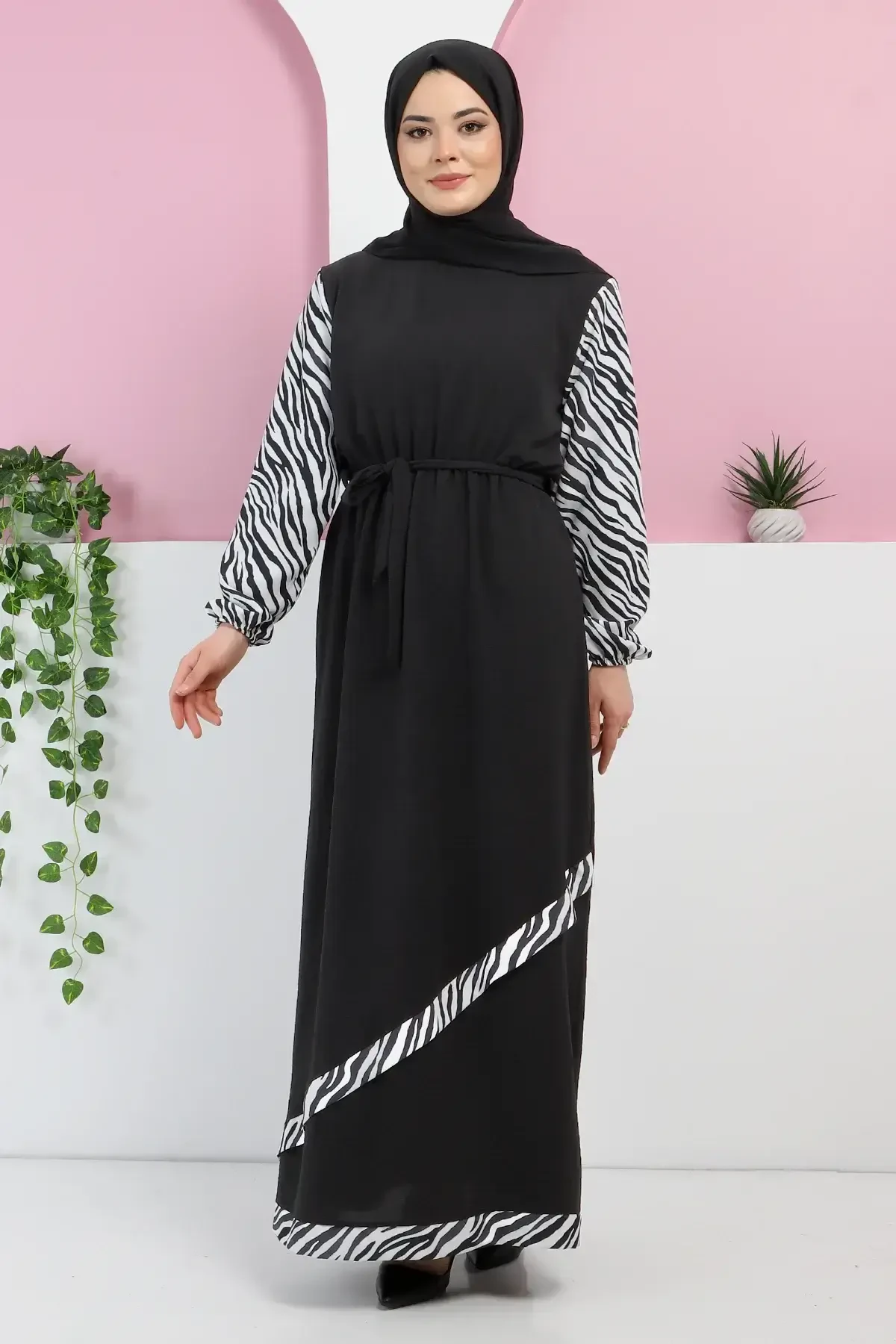 Zebra Detaylı Elbise TSD220326 Siyah 