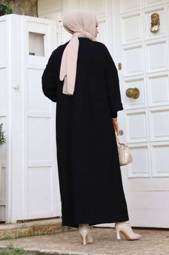 Zikzak Desenli Triko Elbise TSD240215 Siyah - 5